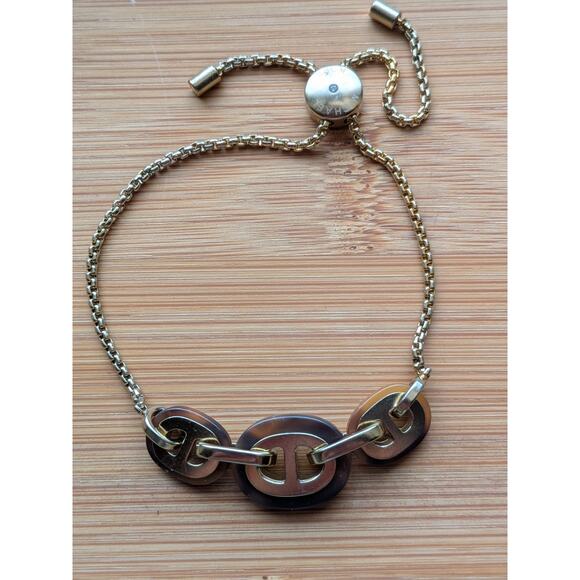 Michael Kors Adjustable Chain Link Slider Boho Maritime Gold Tone Bracelet - Picture 1 of 7